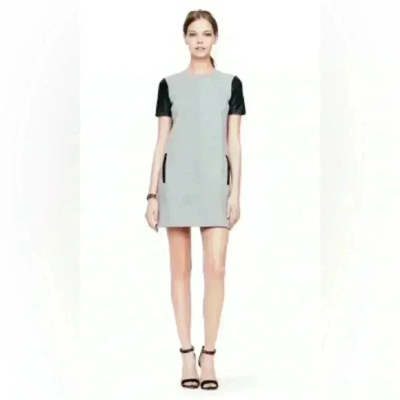 Edgy & Sleek Club Monaco Cecilia Leather Trim Shift Dress Size 0 - Picture 1 of 9